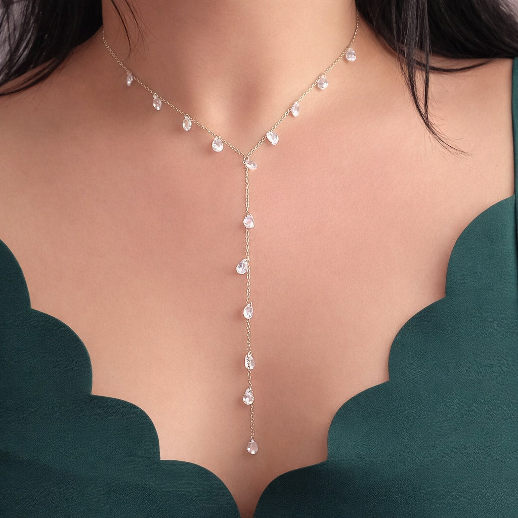 Pluie d'Éclats Necklace – Zircon Lariat Necklace