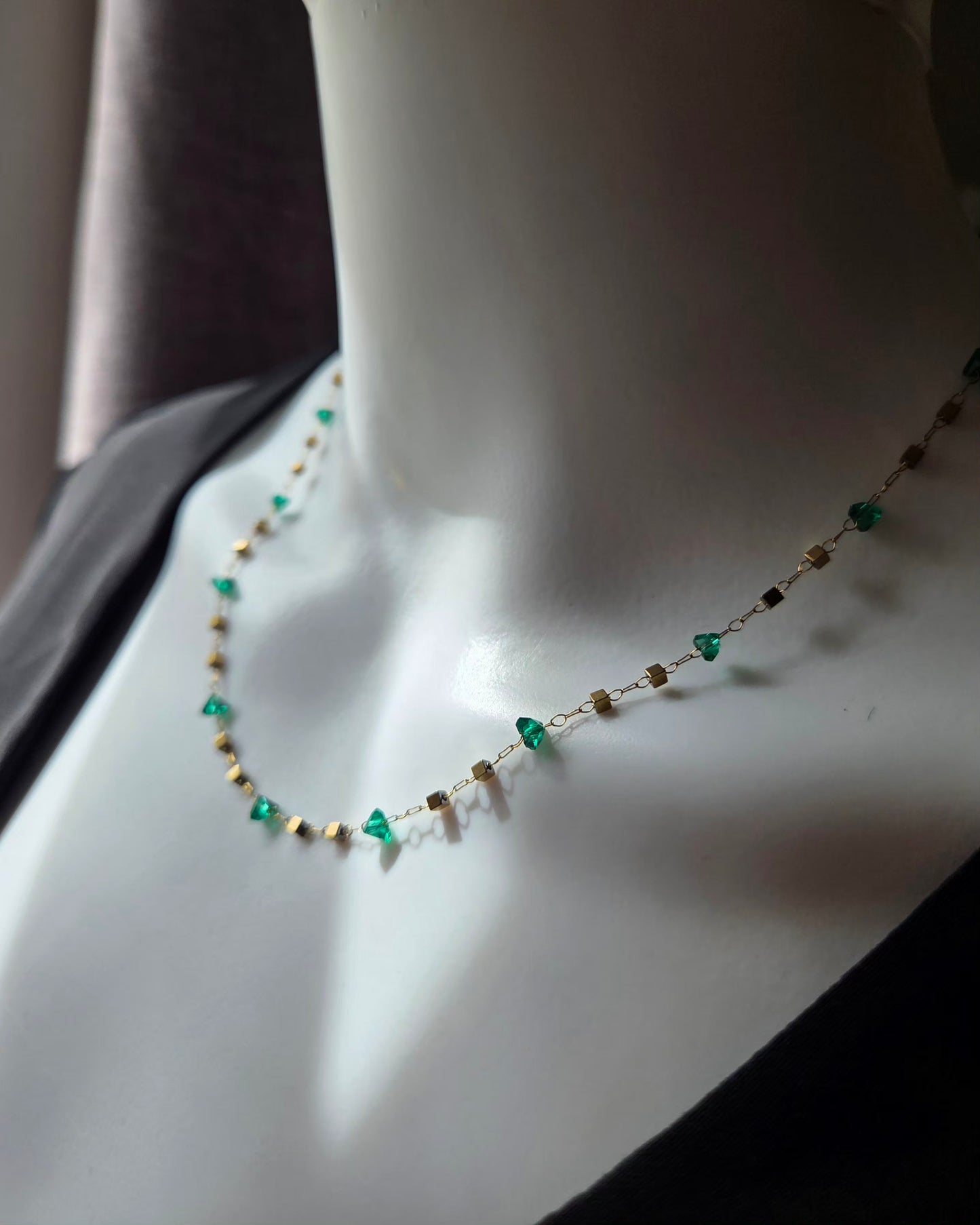 Rosée Verte Necklace – Green Beaded Stainless Steel Necklace