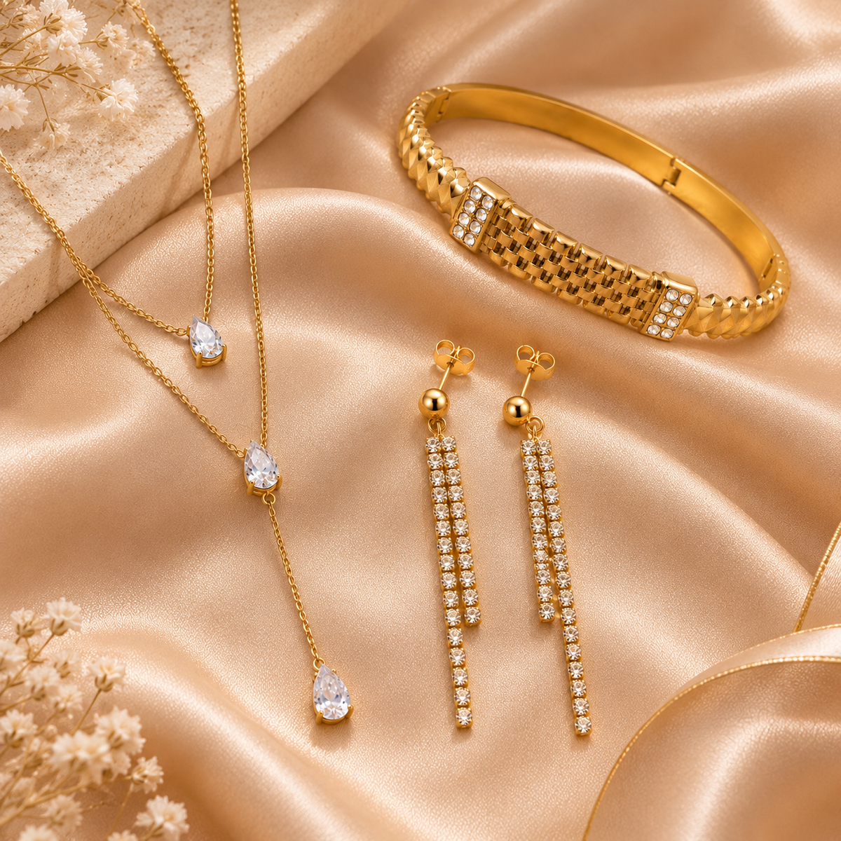 Coffret bijoux femme Éclat Précieux doré en acier inoxydable 316L – 3 bijoux